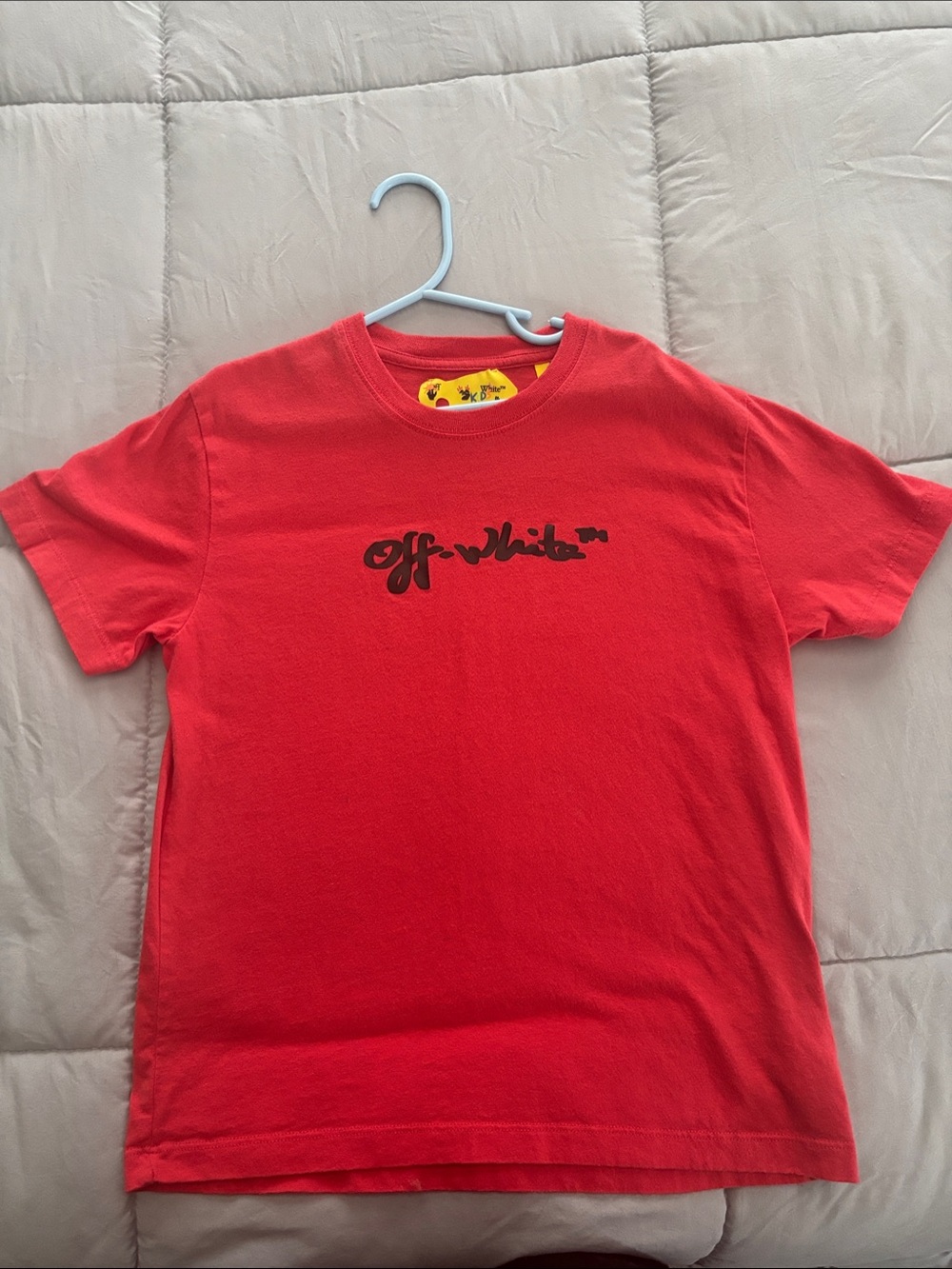 Off-White Kids Red Logo Tee with Black Script